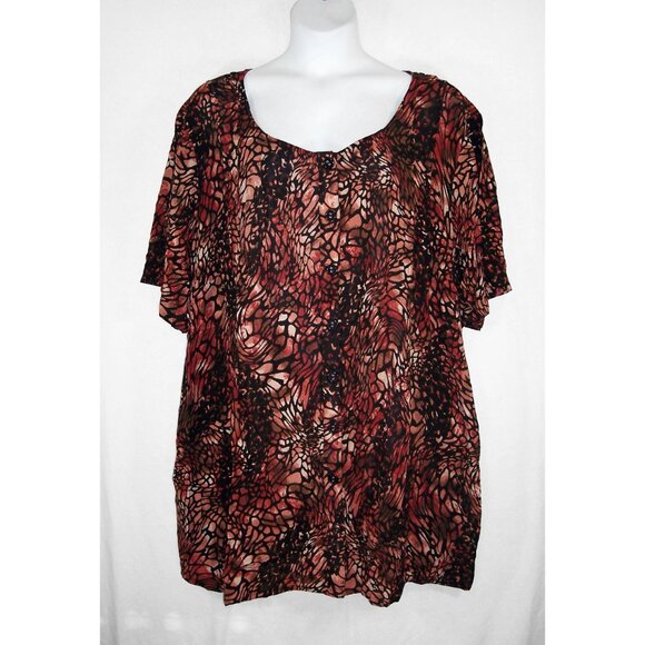 NEW Roaman's 36W Angelina Animal Print Crinkle Crepe Short Sleeve Tunic Top - Picture 2 of 12